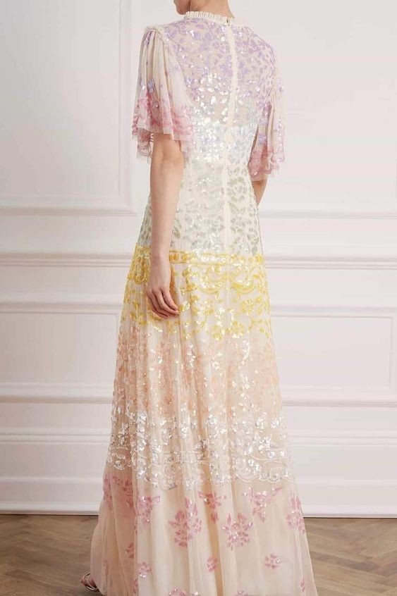 Вышивка звезды любов флористическая отбортовала Sequins Тюль яркого блеска ткани сетки