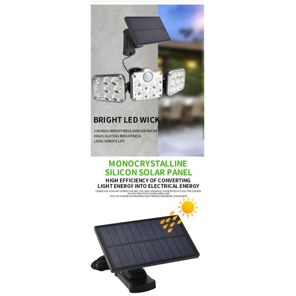 Powered Outdoor Solar LED Wall Lights With Sensor 195x130x100mm 122 SMD LED 1.8w