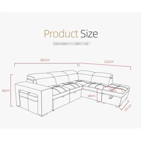 Customized Fashion style sectional sofa 3 seater living room OEM leather sofa with ottoman and stools sleeper sofa bed