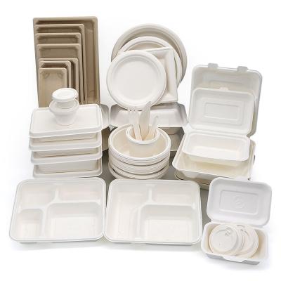 600ml Biodegradable & Compostable Sugarcane Take Away Bagasse Biodegradable Paper Take Out Food Container Disposable