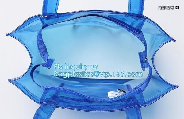 PVC soft pouch bag with round, packaging bag with embroidery recyclable quilt packaging bag, Handle Bag, PVC Shopping Ba