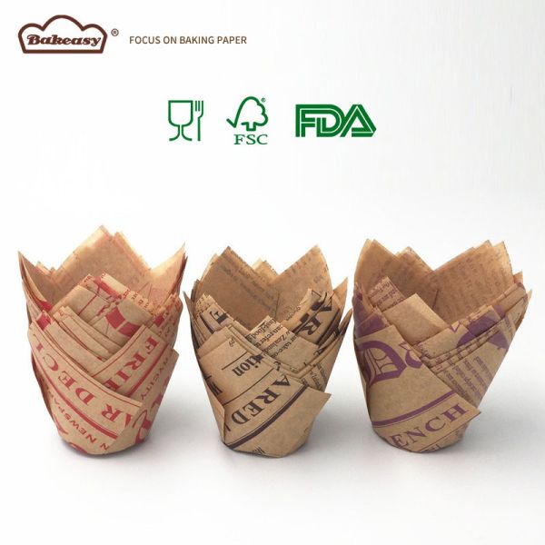 Tulip cups newspaper Greaseproof Parchment Paper Cake Liners Disposable Heat Resistant Pastry Base Paper Trays