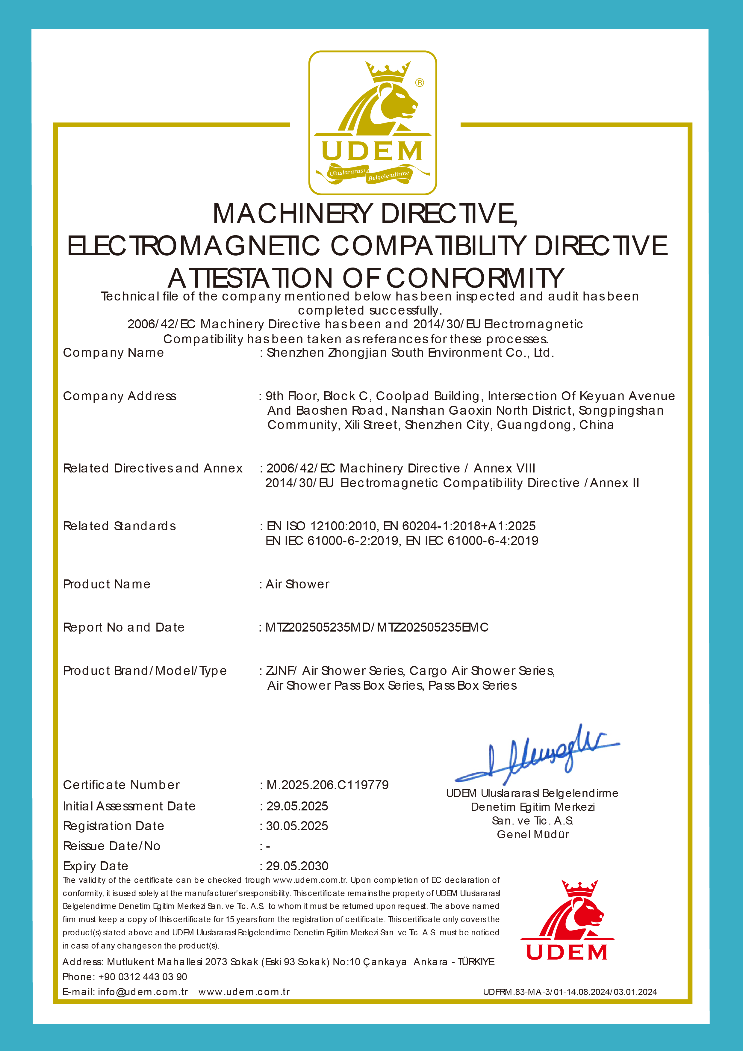 Shenzhen Zhong Jian South Environment Co., Ltd. Сертификации