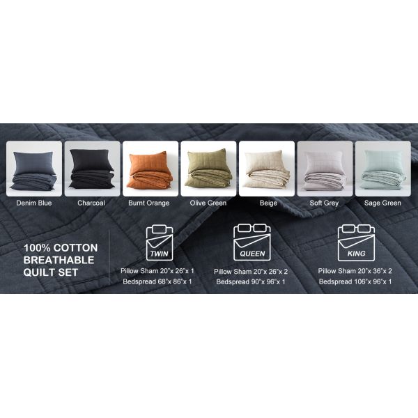 100% Cotton Quilt Set  in Geometric Pattern, Cozy Lightweight Stitching Decorative Bedding Cover Set