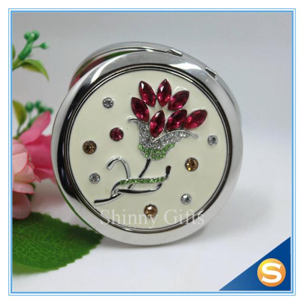 Shinny Gifts Customized Flower Design Round Shape Portable Pocket Mirror