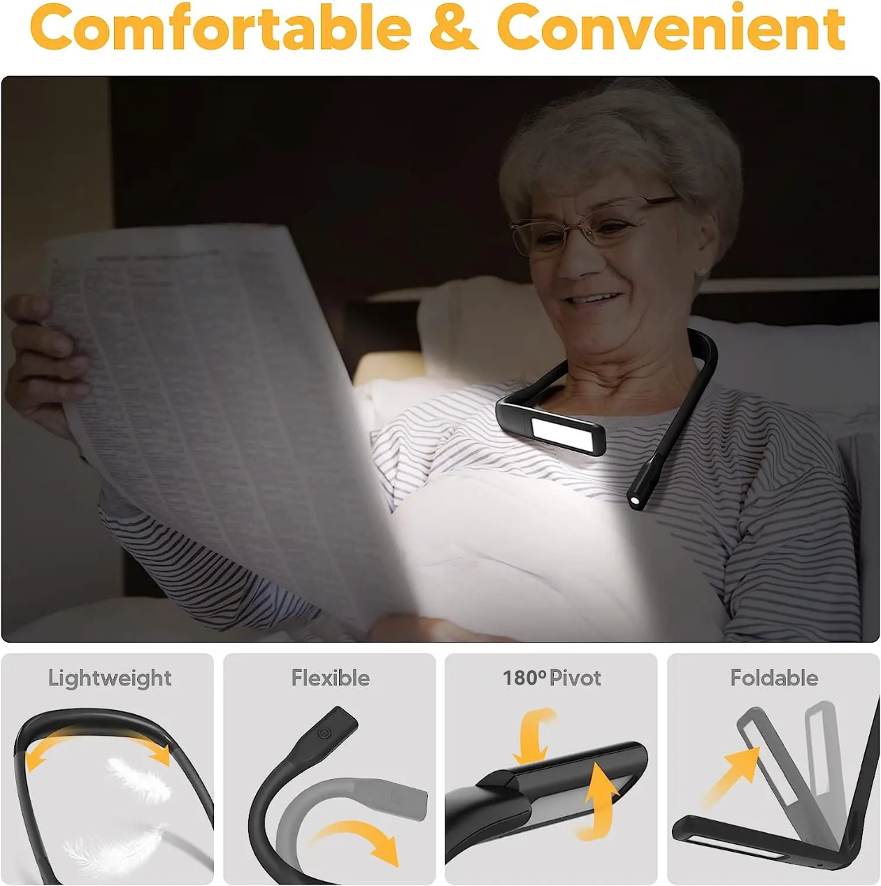 Factory Direct Sales Night Reading LED Lighting Desk Lamp USB Charging Three Color Folding Double Head Hanging Neck Reading Lamp