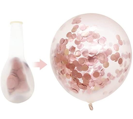 Rose Gold Balloons + White Balloons + Confetti Balloons w/Ribbon | Rosegold Balloons for Parties