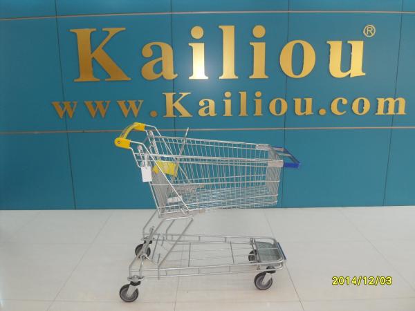 130L Supermarket store Metal Shopping Cart With Curve Handle and swivel flat casters