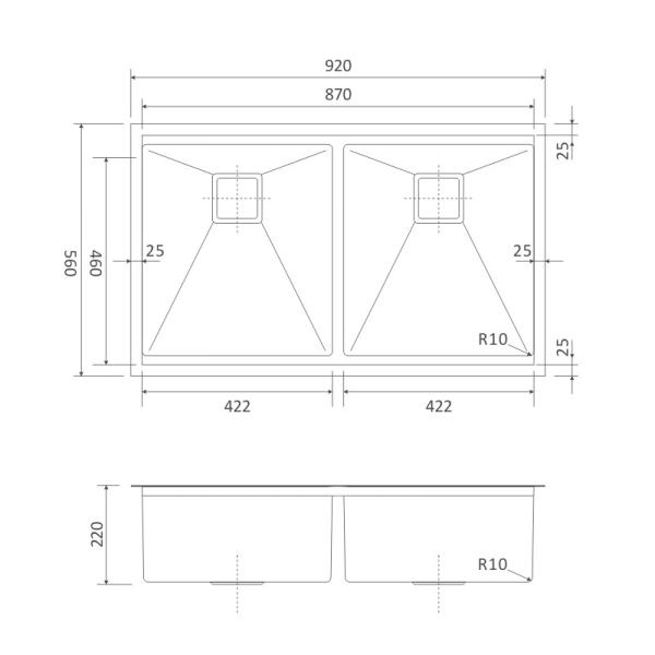 36 Inch Undermount Workstation Sink , Gold Drop In Double Bowl Stainless Steel Sink 92x56
