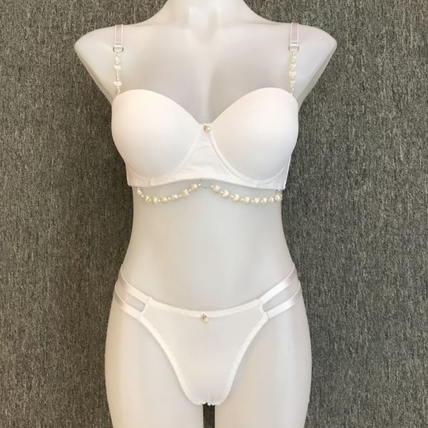 High Quality Women Romantic Panty Bra Set Wholesale Pearl Decoration Cute Fancy Women BRA Set PLUS SIZE 46-52C