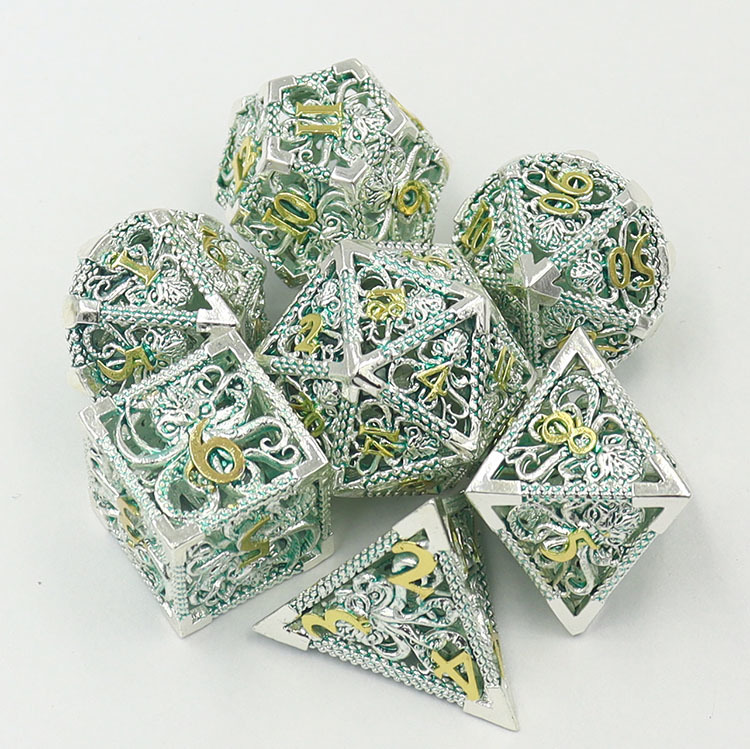 Customized Color Copper Hollow Dice Set for DND Games with 14mm-20mm Polyhedron Metal Dice