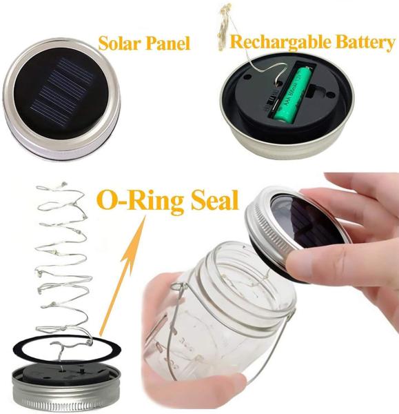 IP65 Outdoor 600mAh 2V Solar Mason Jar Fairy Lights RoHS Approved