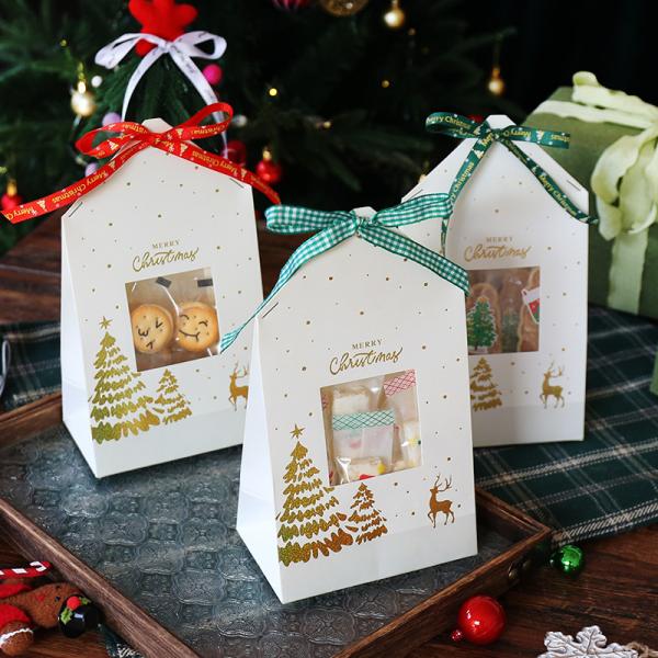 Christmas Window Gift Bag Treat Packaging Golden Tree Reindeer Designs Biscuit Nougat Visibility Window