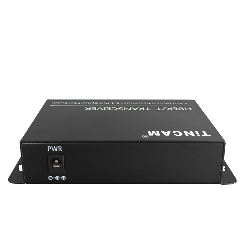 TiNCAM Factory 10/100Mbps 1 Fiber 4 PoE Port Fiber Media Converter IEEE 802.3af/at 20km Single Mode Single Fiber 1310nm SC 65W Power Adapter TBC-PSF4314E-S20A