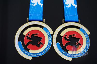 Christmas Festival Cut Out Design Cutom Award Medals Soft Enamel Process With Sublimated Ribbon