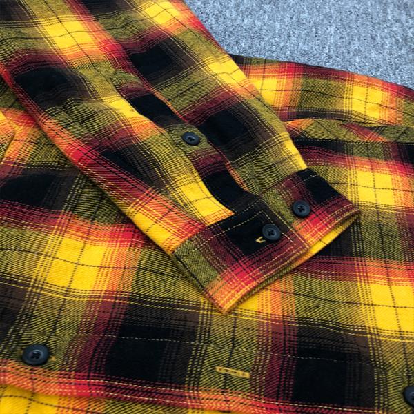 Custom Embroidery Patch Vintage Logo Men's Long Sleeve Plaid Button Up Shirt In Cotton Fabric With Customized Printing Label