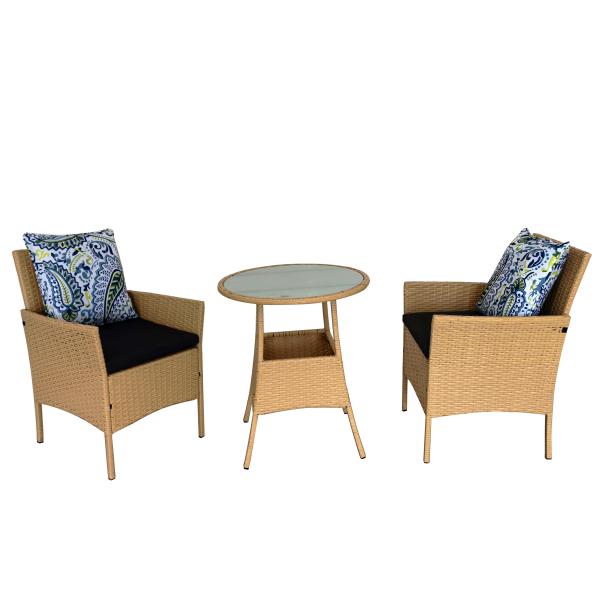 Wholesale 3 Piece Set with Cushions Poly Rattan Fresco Dining or Lounging in the Garden Small Size Table and Chairs