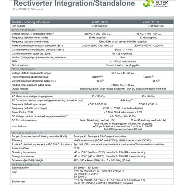 3kVA 1phase 48VDC Eltek Rectiverter 1U DC Power System For Telecom 4G Railway Power Utilities