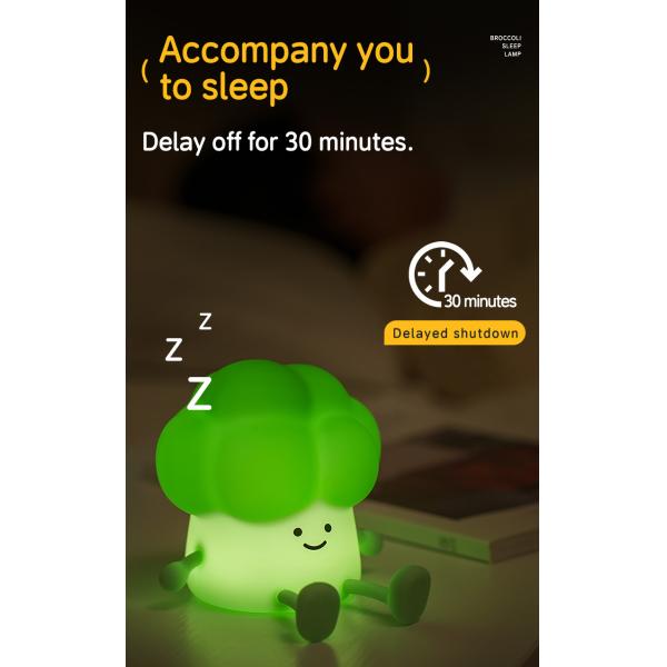 Cute dessin animé brocoli pour accompagner les enfants à dormir lumière de nuit de silicone lampe de lit rechargeable légumes