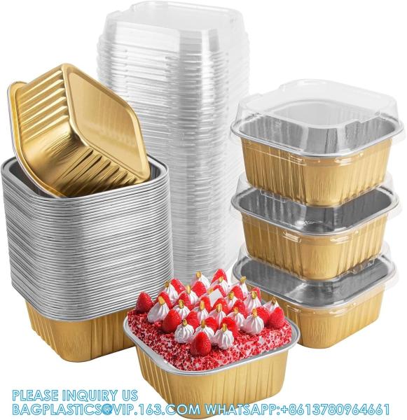 5oz Aluminum Foil Mini Cake Pans With Lids,Disposable Ramekins Cake Pans,150ml Dessert Cups Cupcake Pans
