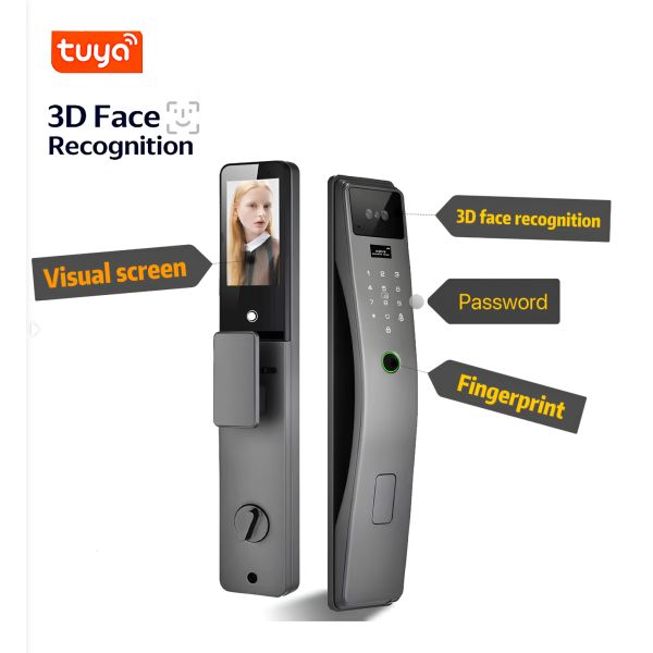 Tuya Smart Aluminum Alloy Fingerprint & 3D Face Recognition Lock with WiFi App and Key Backup