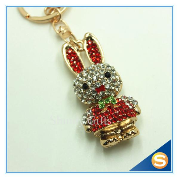 Trendy Rhinestone Cute Rabbit Shape Crystal Gold Plated Key Chain For Handbag Decoraction