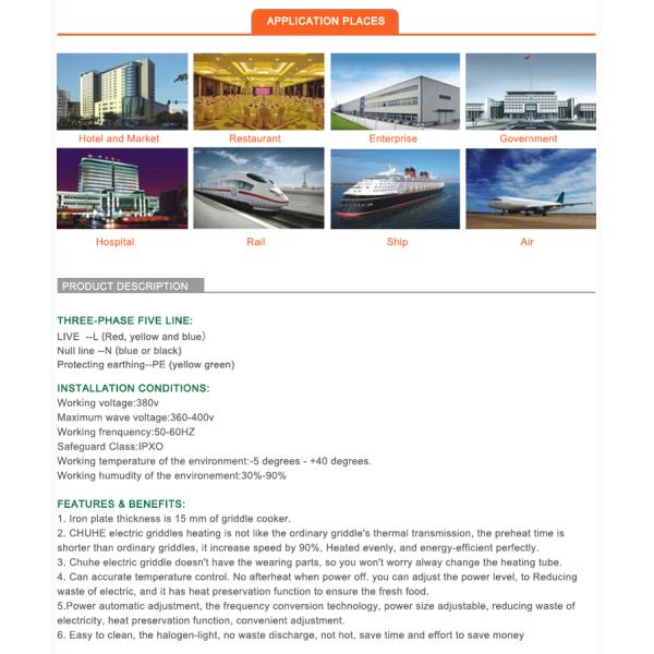 ряд нержавеющей стали 8кв 380в, коммерчески Гриддле гриля для стейка/сосисок