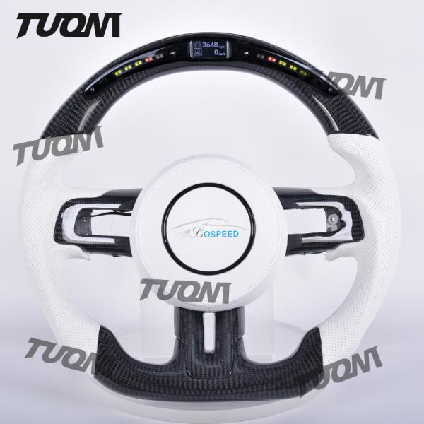 Custom Spoke Flat Bottom Leather Carbon Fiber Steering Wheel for Ford Mustang