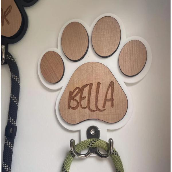 Unfinished Birch Wood Dog Paw Print Lead Holder Personalized Pill Storage for Dog Buffs