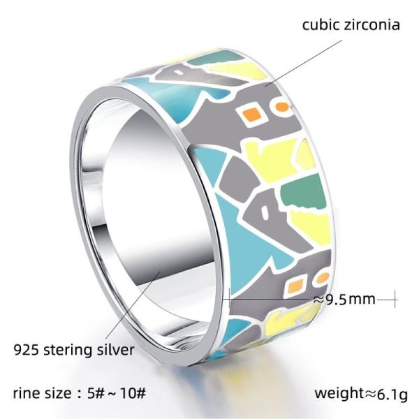Custom Enamel Jewelry Colorful Ring Russia Fashion Jewelry 92 Sterling Silver Ring