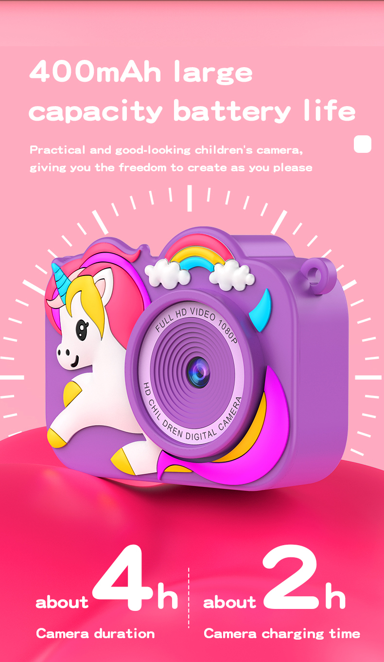 DLC Kids Camera Unicorn Design Plastic & ABS Case | Dual Camera CCD MicroSD <2