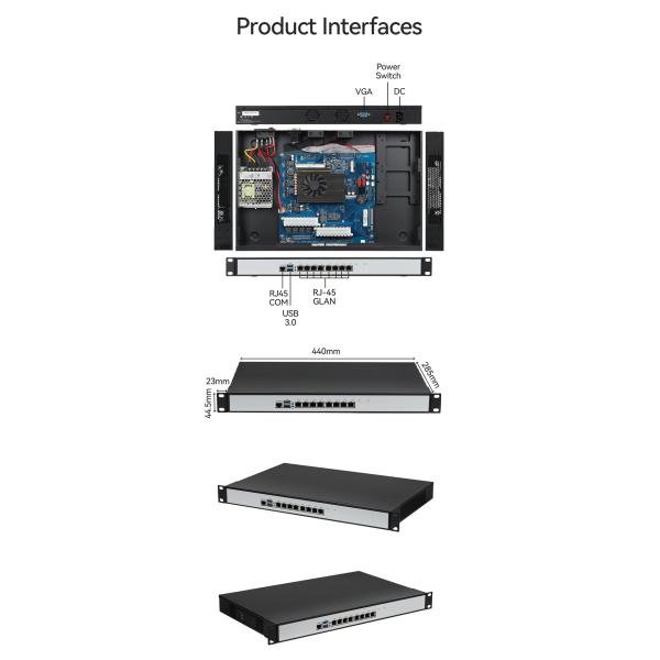 DDR3 8G RAM 1U Брандмауэрный маршрутизатор Сервер 8LAN Intel Celeron And Core Серия