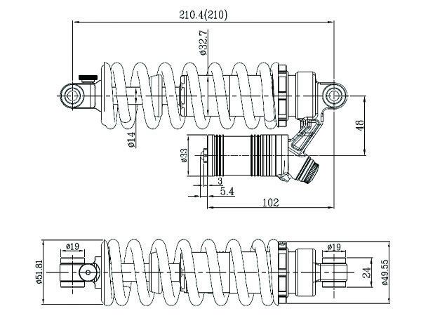 DNM BURNER-RCP3 comprimento do amortecedor de choque da mola de mola 190-240 mm amortecedor de rebote/compressão