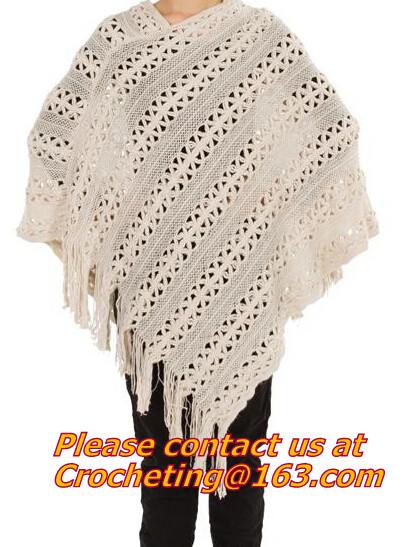 Womens Tassel Hollow Long Handmade Crochet Ponchos Wool Grandrelle Yarn Poncho Female