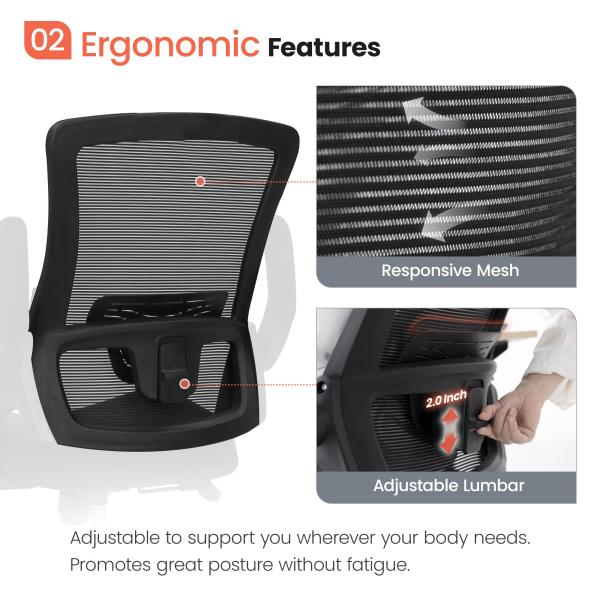 Flip-up Armrest Mesh Executive Lumbar Support Swivel Chair for Home Office by Alinunu
