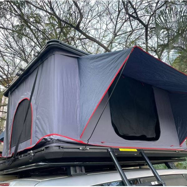 2025 Camping Aluminum 3 Person Outdoor Hiking Rooftop Roof Top Car Tent Triangle Clamshell Hard Shell Car Roof Tent Box