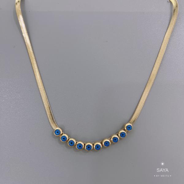 Party Stainless Steel Gold Chain Necklace Blue Opals Snake Bone Chain Necklace