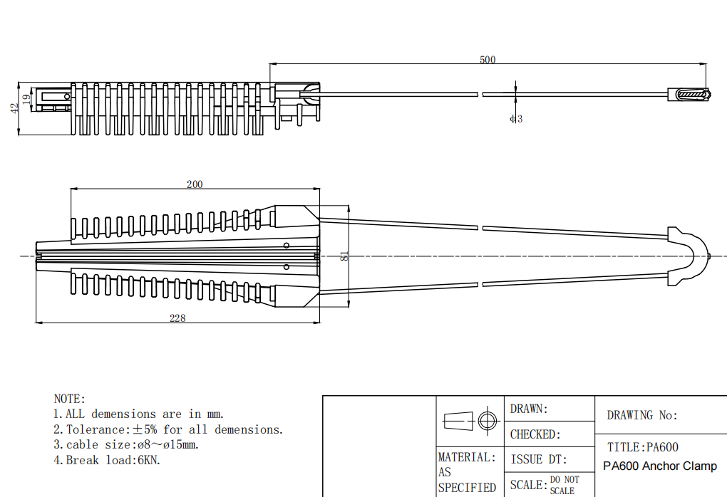 Струбцина сети ADSS УЛЬТРАФИОЛЕТОВОГО устойчивого оборудования 6KN 8-15mm воздушная