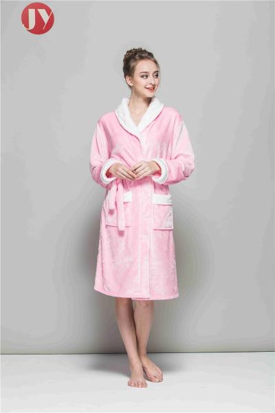 100% Polyester Fleece Soft Plush Bathrobes Women Fluffy Dressing Gown Kimono Shawl Collar