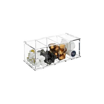Acrylic Divided Coffee Pod Box Clear 4 Slots K Cup Box Tea Bag With Lid 11.7x4.8x4.7inch