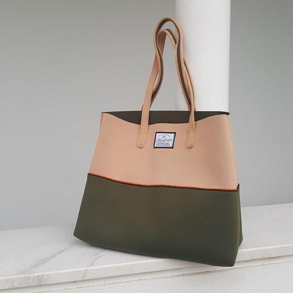 FREE SHIPPING, SALE Raspberry Pink neoprene beach bag, travel pouch and tote bag with purse, summer bag, tote bag, vegan
