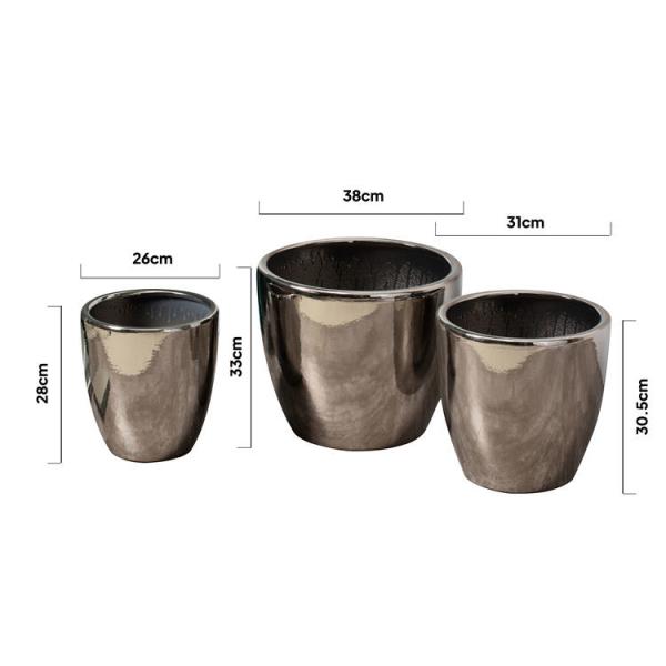 Best design indoor outdoor large big decor electroplate planter pots luxury sliver ceramic flower pot