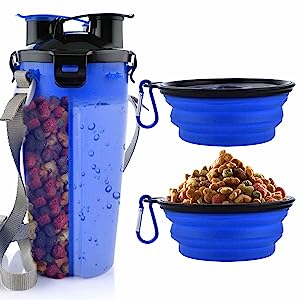 Dog Travel Water Bottle Collapsible Bowls, 2 in 1 Pet Food Container with Collapse Bowls, Outdoor Portable Water Bowls