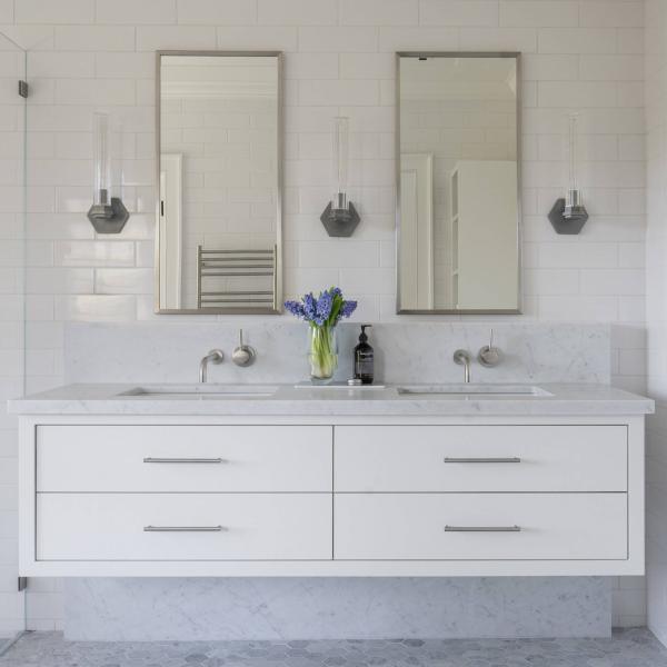 Matte Wall Mounted Bathroom Vanity White Plain Melamine Bathroom Cabinet With Quartz
