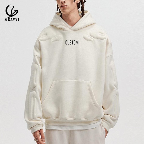 Oversized Men Hoodies Blank Fleece Hoodies 3D Embossed Regular Length With Letter Pattern