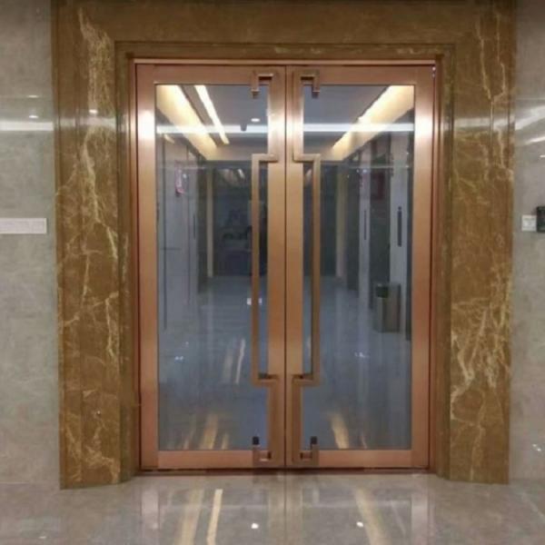 Stainless Ornate Front Door Decorative Glass Exterior Doors Rose Gold