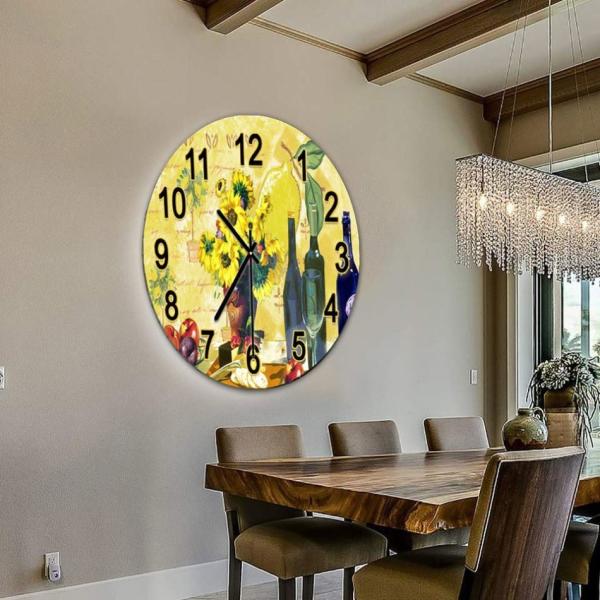 Home Wall Decoration Glass Wall Clock with Scenic Landscape Design and Oil Painting