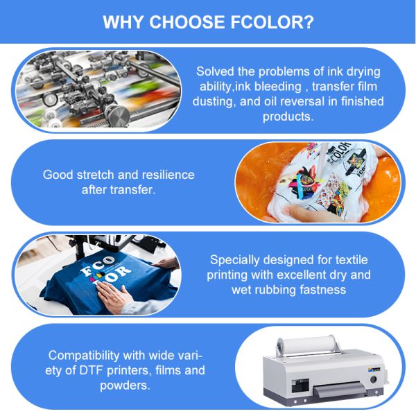 FCOLOR Manufacturer 500ML High Quality Heat Transfer White Tinta DTF for Epson XP600 I3200 4720 L1800 L8050 Dtf Printer Ink