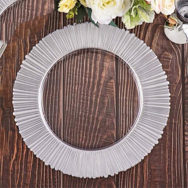 13 Inch Gold Rimmed Electroplated Crystal Glass Plates OEM