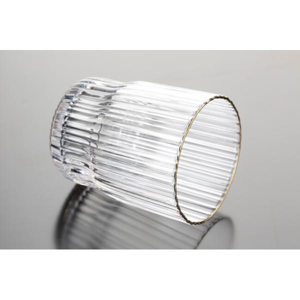 Silver Gold Rimmed Clear Hand Blown Drinking Glasses 340ml Vertical Striped 12Oz